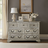 Farmhouse Vintage 7 Drawers Dresser With Natural Texture
