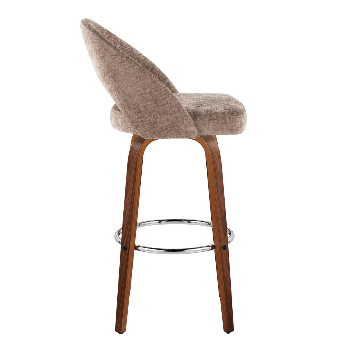 Renee - Upholstered Fixed-Height Barstool (Set of 2) - Walnut Wood, Chrome Metal