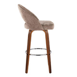 Renee - Upholstered Fixed-Height Barstool (Set of 2) - Walnut Wood, Chrome Metal
