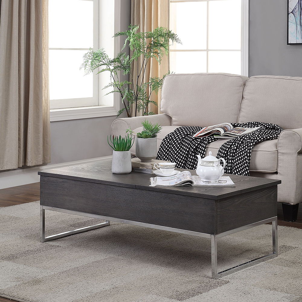 Iban - Coffee Table With Lift Top - Gray Oak & Chrome