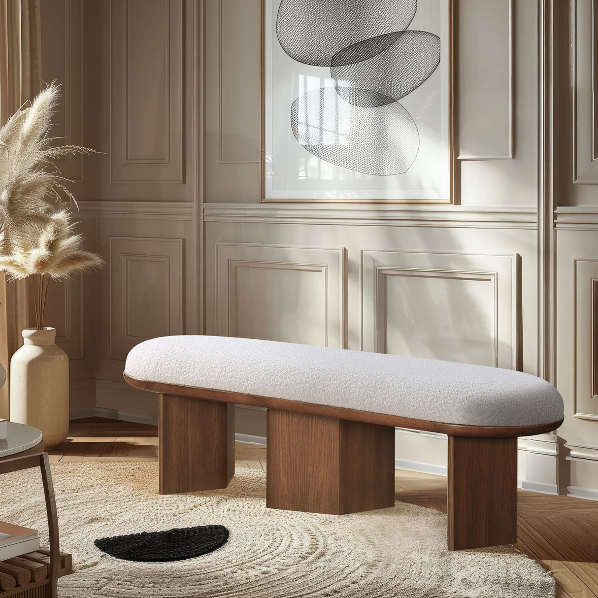 Wilshire - Bench With Brown Base - Cream