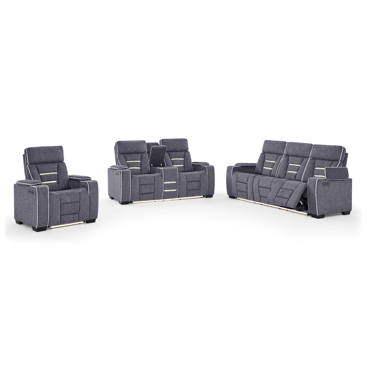 Austin - 3 Piece Reclining Sofa And Loveseat With Storage Arms - Gray