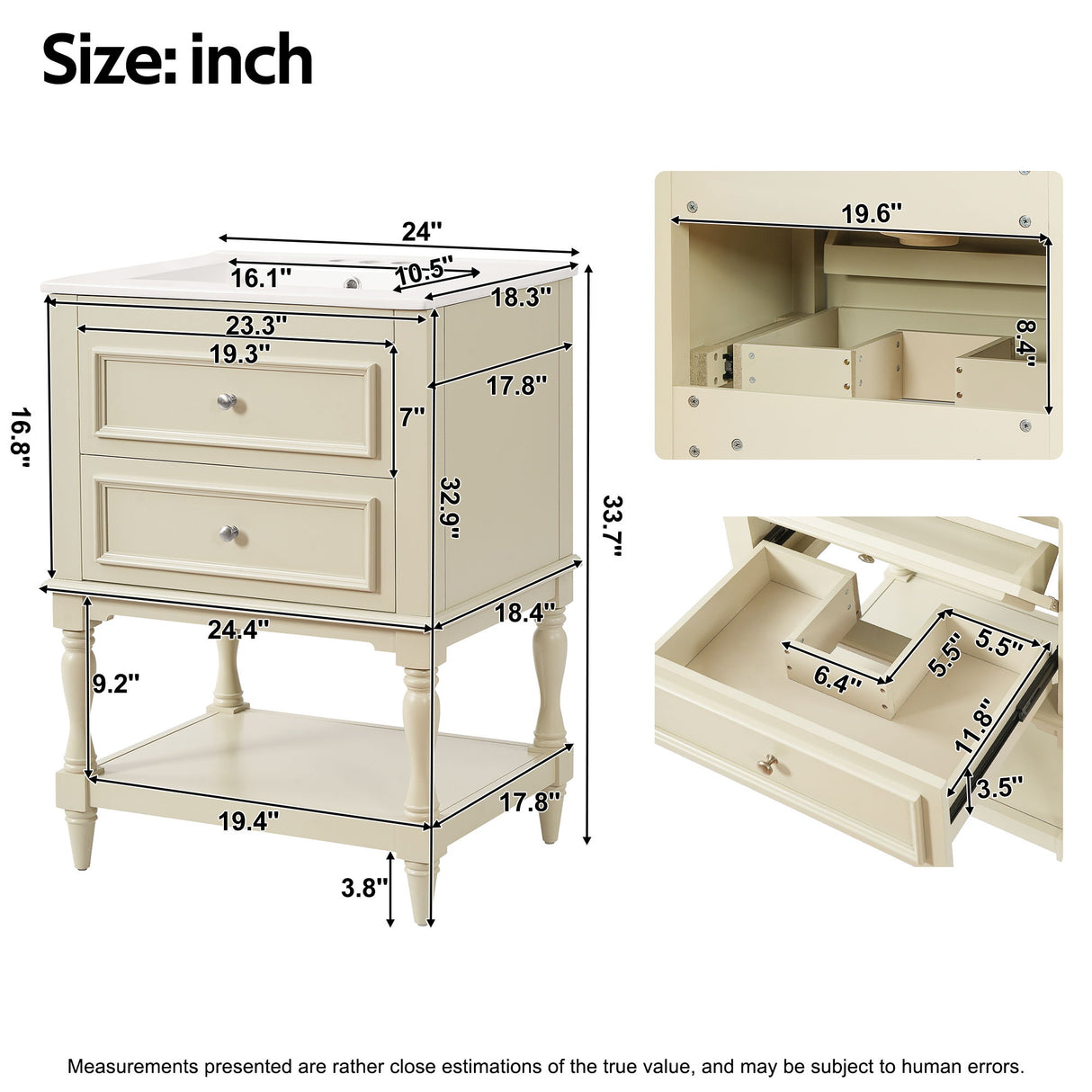Bathroom Vanity With Sink, 2 Drawers Storage Cabinet, Open Shelf