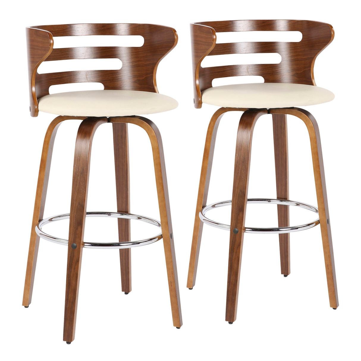 Cosini - Barstool With Swivel (Set of 2) - Walnut And Cream Faux Leather