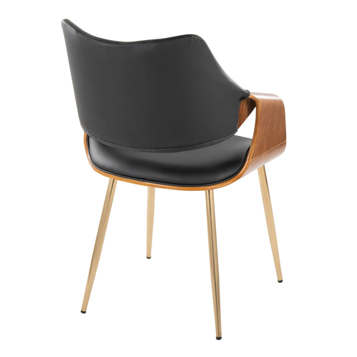 Curvo - High Back Chair (Set of 2) - Gold Metal, Walnut Wood, Black Faux Leather