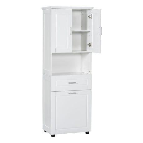 Tall Bathroom Cabinet With Tilt-Out Laundry Basket And Upper Storage