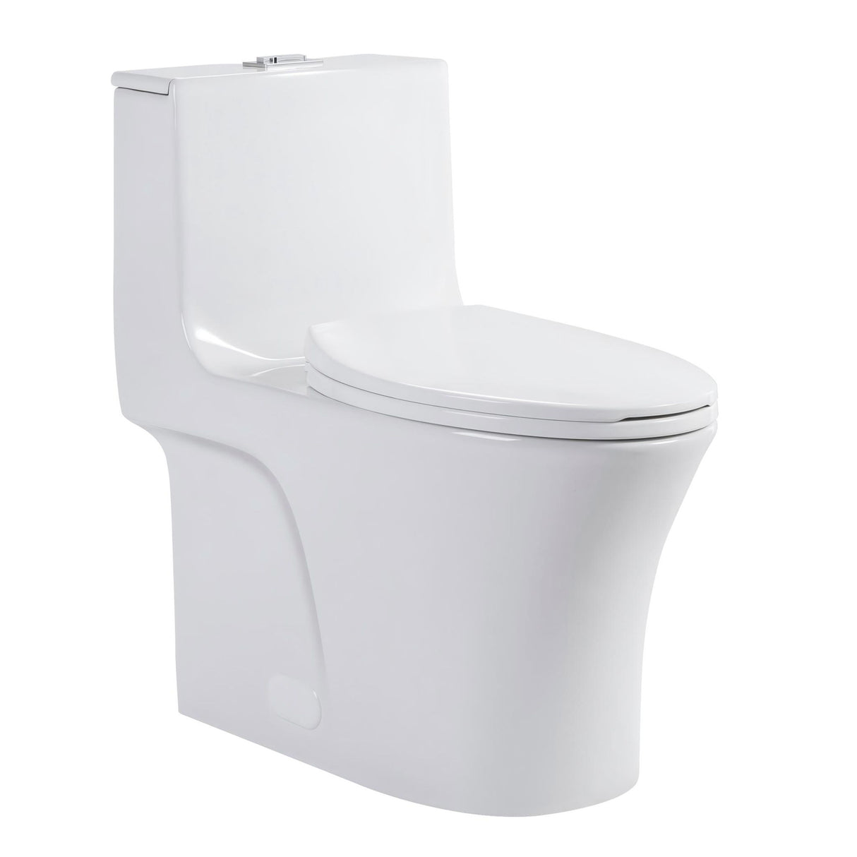 Elegant One Piece Toilet With Tornado Dual Flush, Siphonic S Trap 12", Soft Close Seat, Dual Flush, Ada Height, Glossy - Gloss White