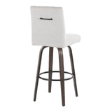 Hannah - Fixed-Height Barstool With Swivel And Round Black Metal Footrest (Set of 2) - Walnut Glazed Wood