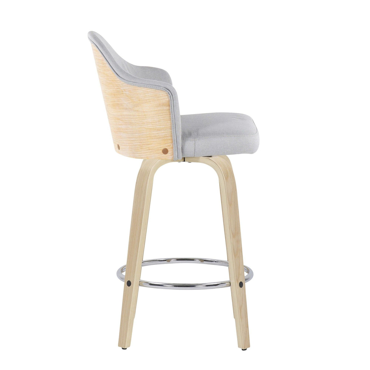 Ahoy - Fixed - Height Counter Stool - Natural Bamboo Legs And Round Chrome Metal Footrest With Light Gray Fabric Seat And Natural Bamboo Back (Set of 2)