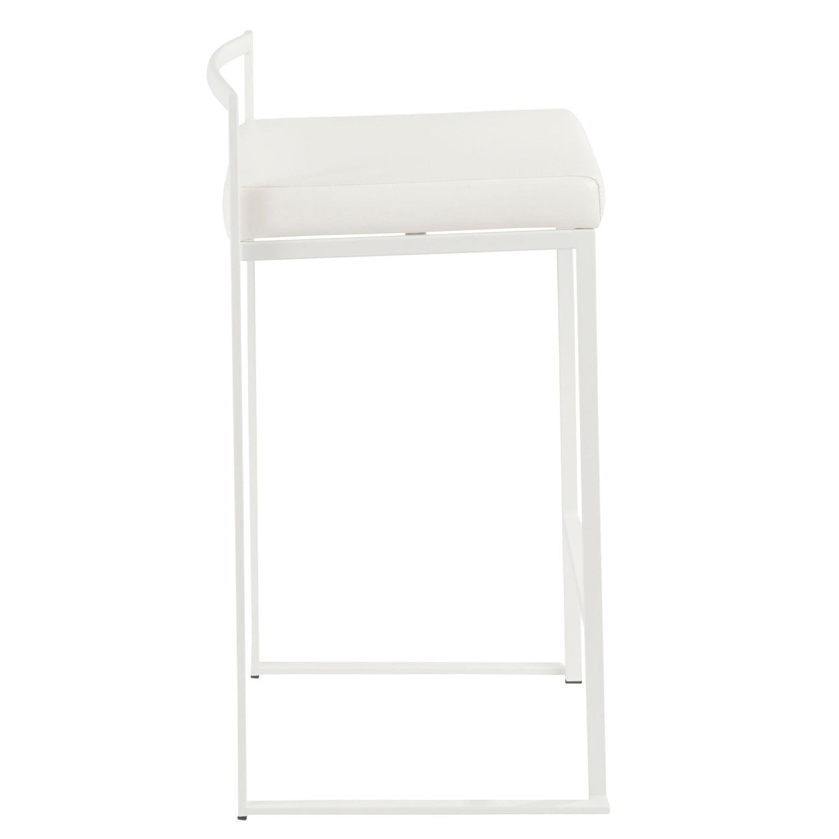 Fuji - 26" Stackable Counter Stool (Set of 3) - White Metal With White Faux Leather Cushion