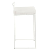 Fuji - 26" Stackable Counter Stool (Set of 3) - White Metal With White Faux Leather Cushion