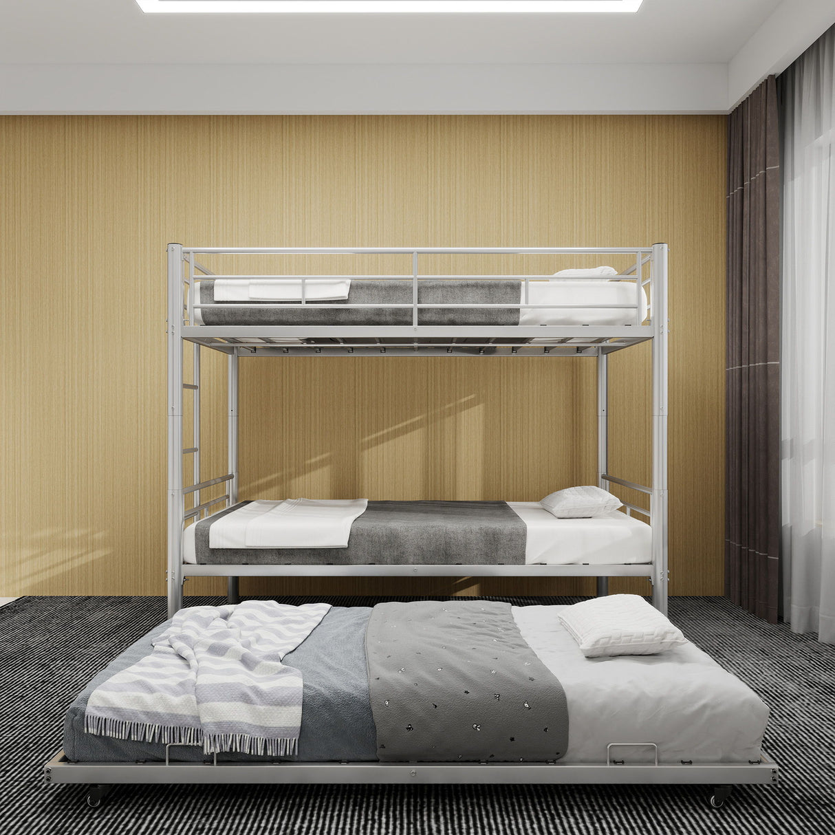 Bunk Bed For Kids, Convertible Frame With Ladders & Guardrail