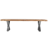 Farmhouse Design Acacia Wood Dining Bench With X Shaped Metal Legs - Brown / Chrome