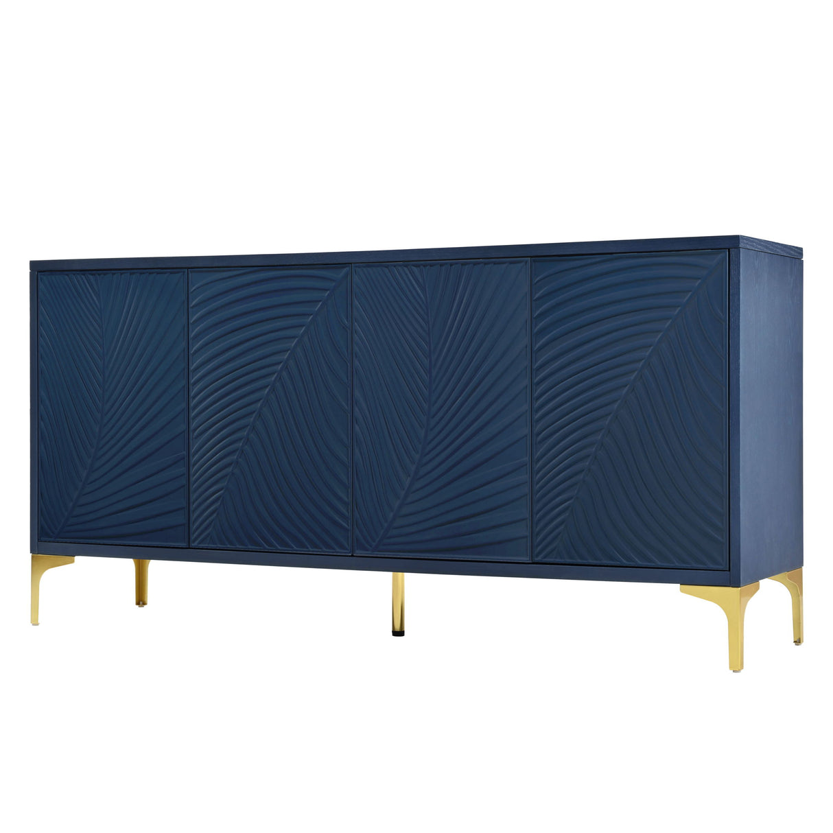 Modern 4 Door Sideboard With Creative Carved Surface And Adjustable Shelves