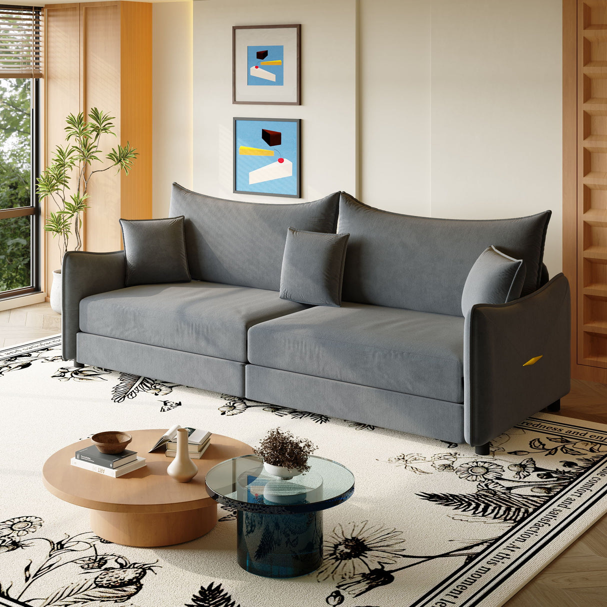 King Pull Out Sofa Bed, 3-In-1 Convertible Bed With 3 Pillows