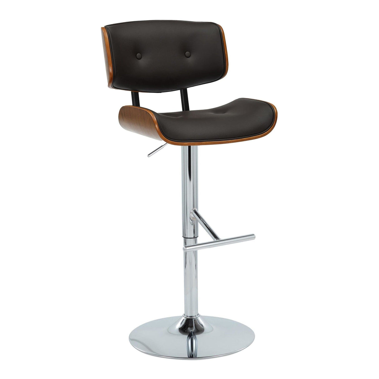 Lombardi - Adjustable Barstool (Set of 2) - Chrome Metal, Walnut Wood, Espresso Faux Leather