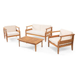 Alluvion - 4 Piece Wood Outdoor Patio Conversation Set With Cream Cushions - Teak / Beige