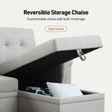 Lucca - Linen Reversible Sleeper Sectional Sofa With Storage Chaise