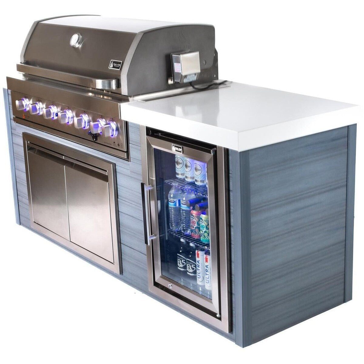 Mont Alpi Artwood Series 6.5 Ft Natural Gas Outdoor Kitchen Island w/ 6-Burner Grill - MA805-AW