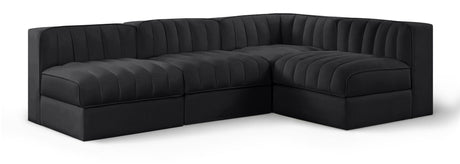 Rummi - Armless Velvet Performance Fabric Upholstered 4 Piece Modular Sectional