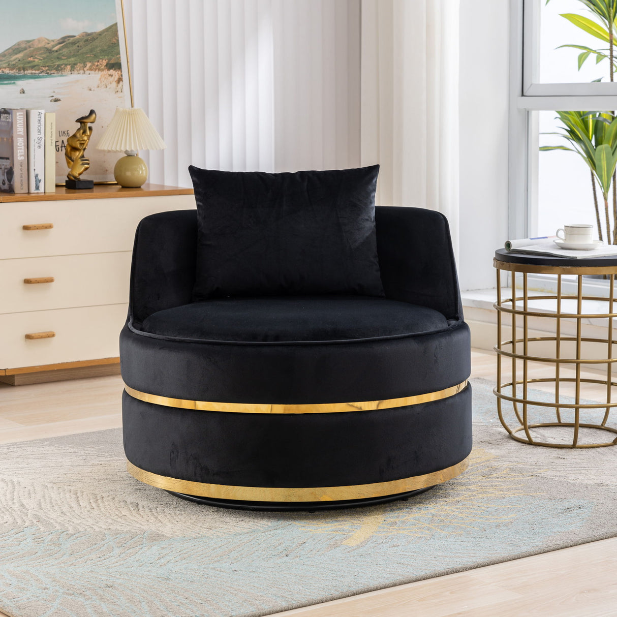 360 Degree Swivel Over Sized Upholstered Barrel Chair