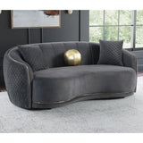 Luxe Upholstered Curved Sofa With Trim And Diamond Quilting - Dark Gray