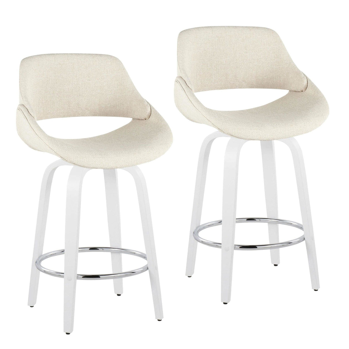 Cinch - Contemporary Fixed-Height Swivel Counter Stool (Set of 2) - White Wood And Chrome