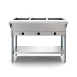 Three Pan Open Well Electric Steam Table with Undershelf, KM-OWS-3.