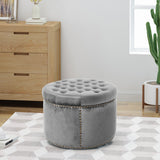 Elegant Round Ottoman Footstool With Studded Rim