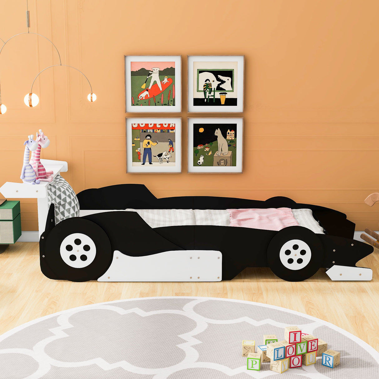 Race Car-Shaped Platform Bed With Wheels
