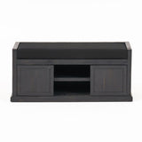 Wood Bench With 2 Open Shelves And Water Resistant Cushion - Dark Gray
