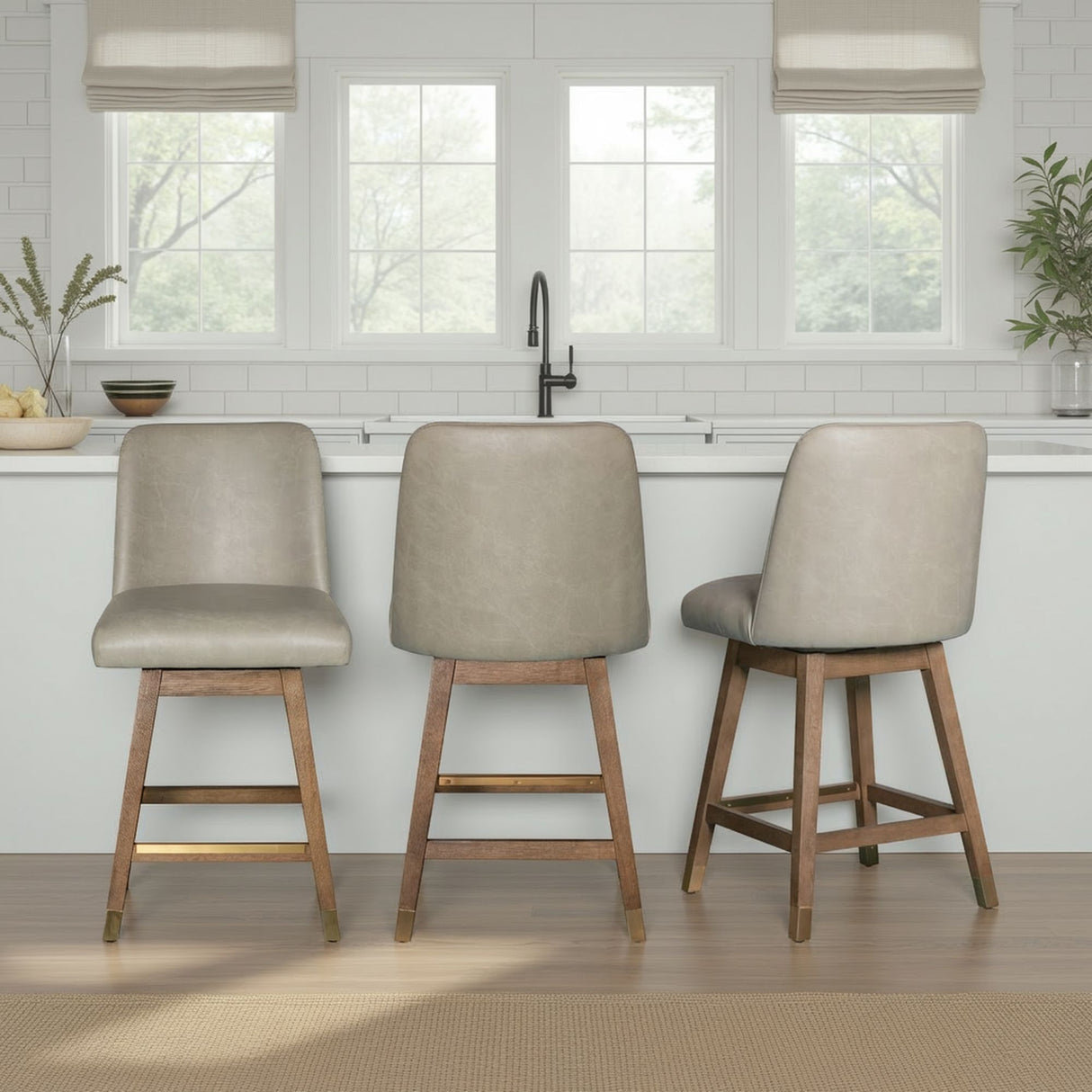 Amelia - Swivel Rubberwood Barstool With Faux Leather Seat