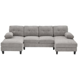 U-Shaped Sectional Sofa 103.5" Black Chenille Fabric Couch With Dual Chaise Lounges, Storage Pockets, Armrest Pillows