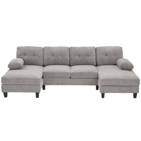 U-Shaped Sectional Sofa 103.5" Black Chenille Fabric Couch With Dual Chaise Lounges, Storage Pockets, Armrest Pillows