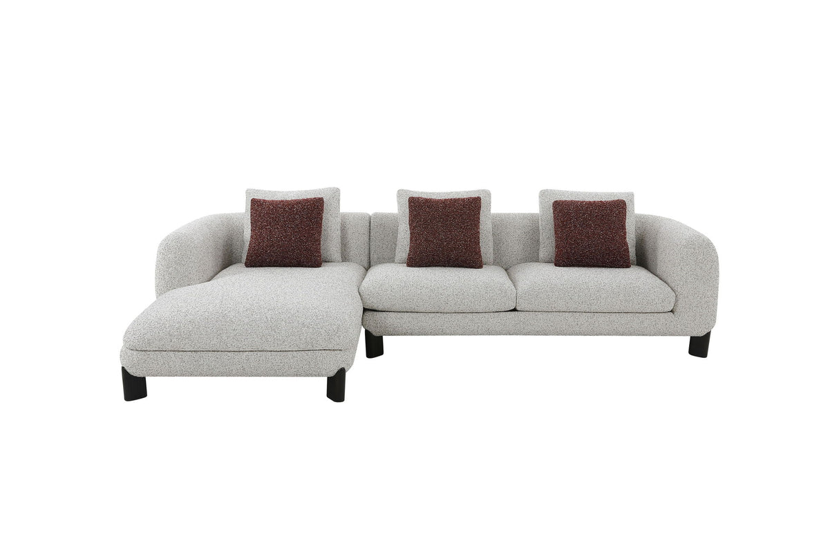 Mardi - Tweed Sectional Sofa With 3 Pillows - Maroon / Beige