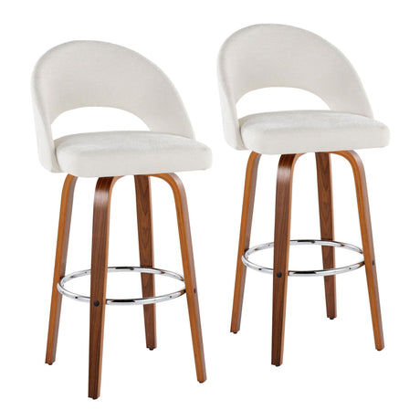 Renee - Upholstered Fixed-Height Barstool (Set of 2) - Walnut Wood, Chrome Metal