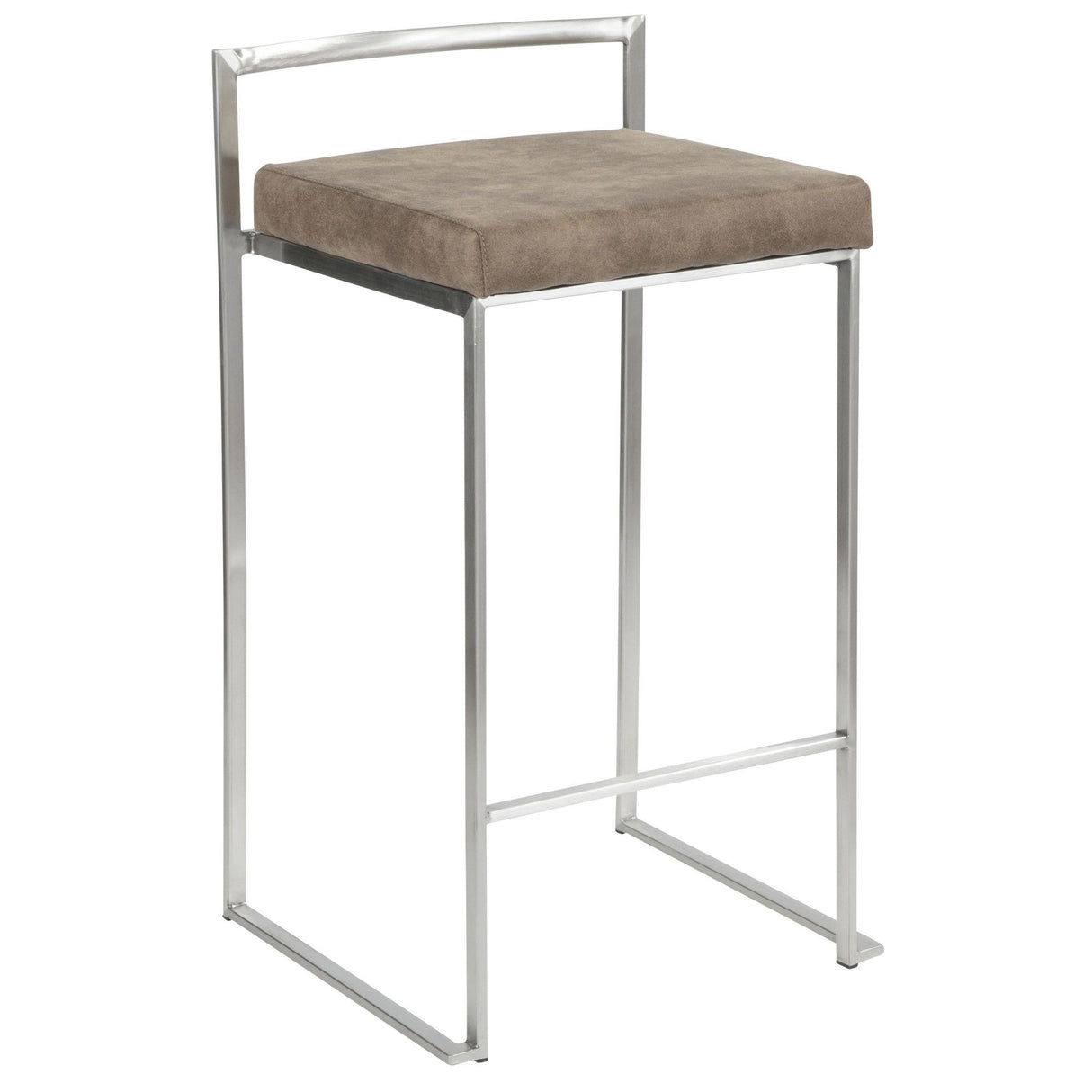 Fuji - 26" Stackable Counter Stool (Set of 3) - Stainless Steel With Brown Cowboy Fabric Cushion