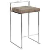 Fuji - 26" Stackable Counter Stool (Set of 3) - Stainless Steel With Brown Cowboy Fabric Cushion
