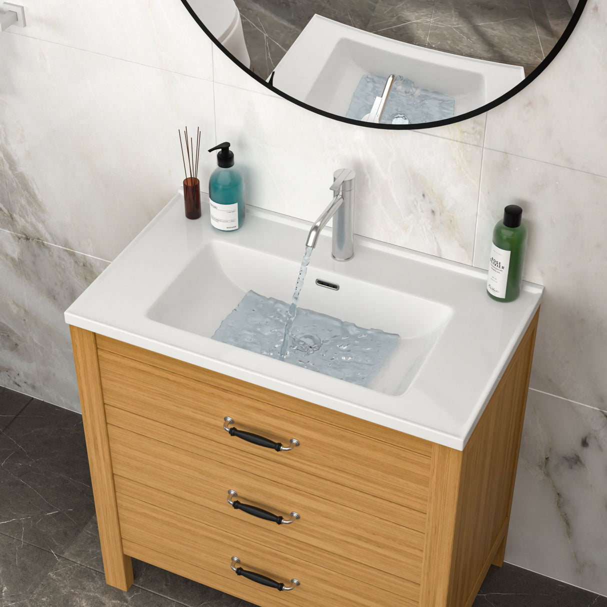 Modern Rectangular Vanity Top With Overflow For Bathroom