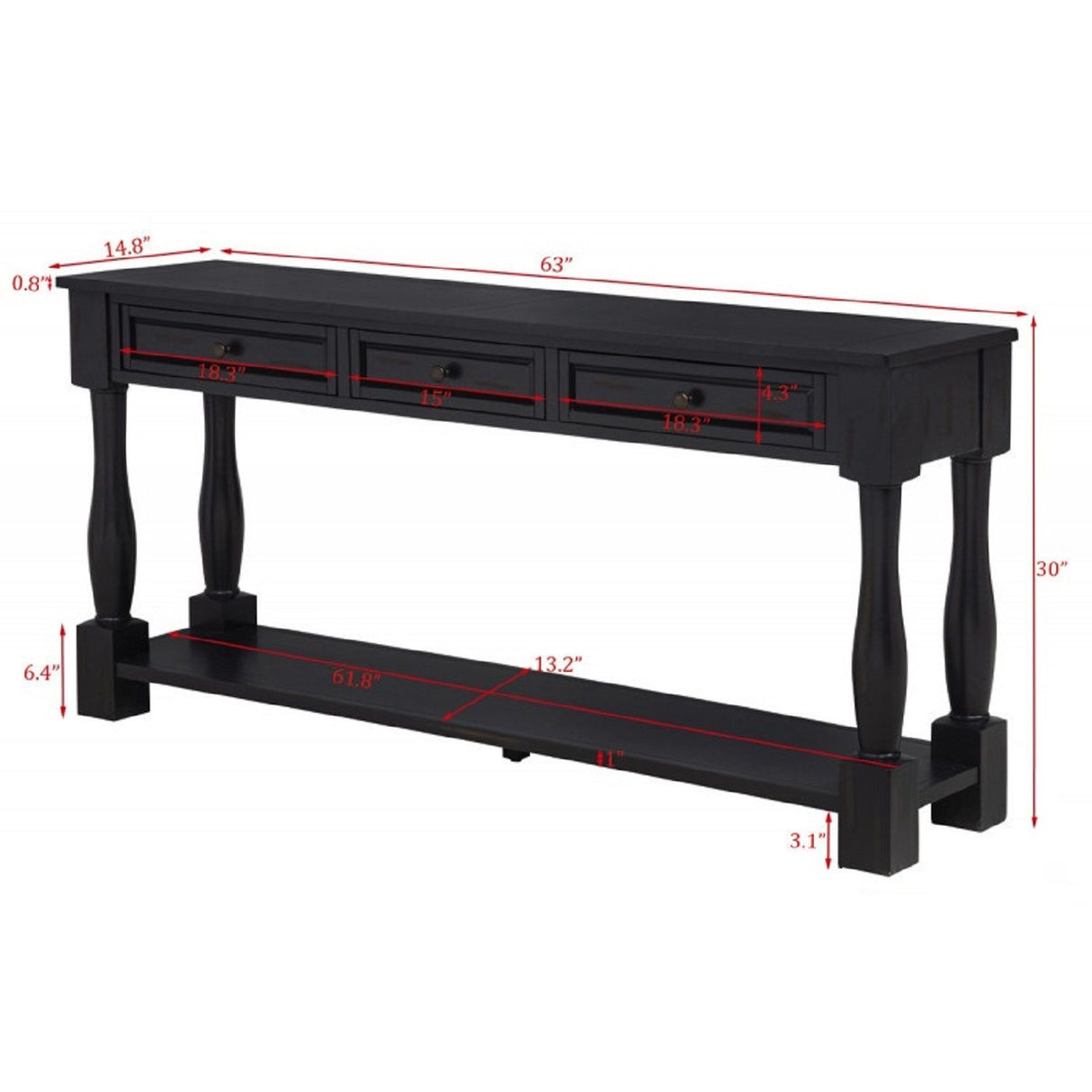 Long Console Table With Drawers And Shelf