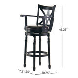 Elegant Leather Swivel Bar Stool With Arms - Espresso