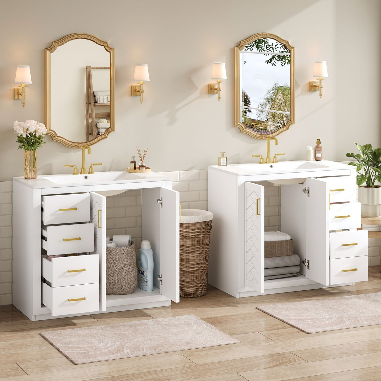 Modern Bathroom Vanity With Ceramic Sink, Freestanding Set With Drawers And Soft-Closing Doors