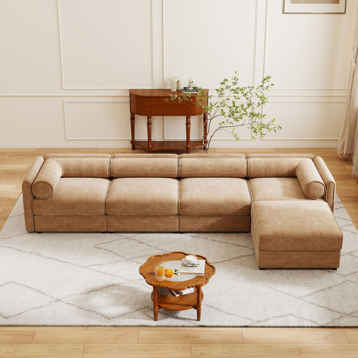 Contemporary Elegant White Chenille Sofa With Storage And Ottoman