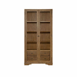 Tall Display Cabinet With Glass Doors And Drawers - Almond