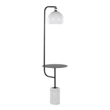 Symbol - Metal Floor Lamp with Side Table - Black Metal, White Marble, White Glass