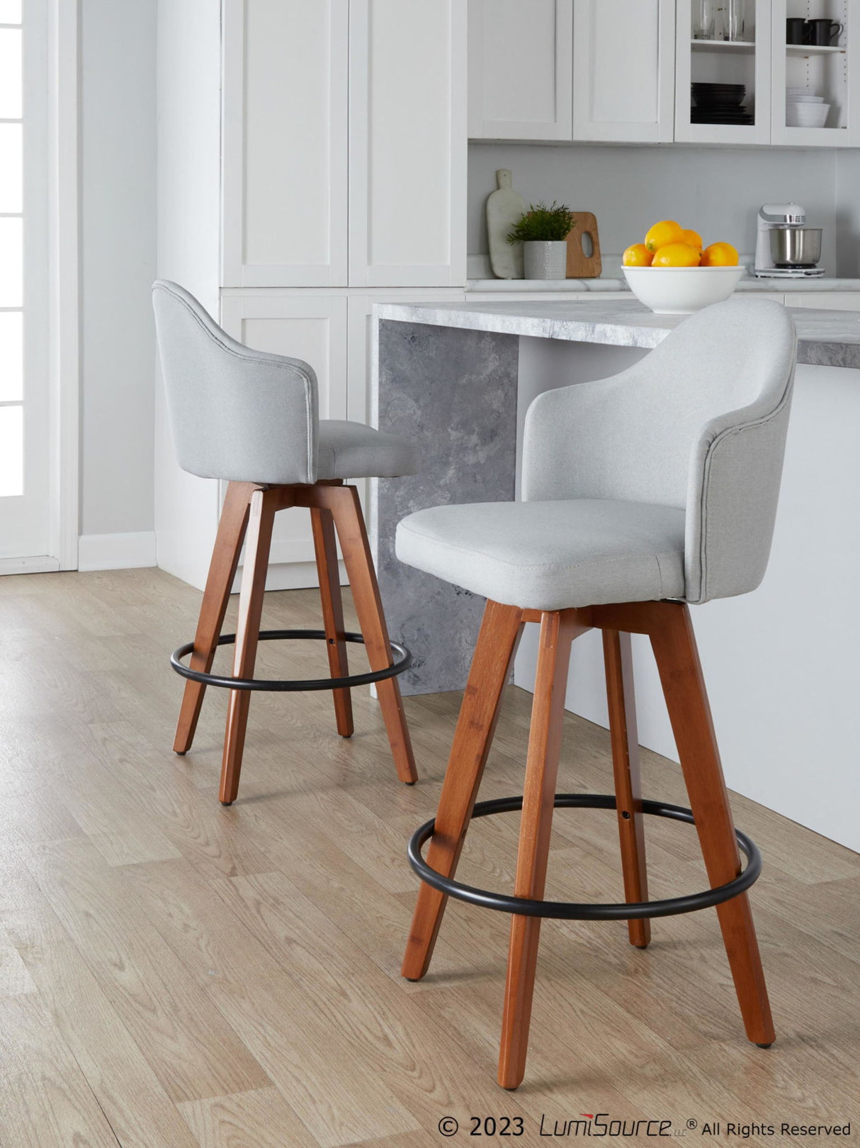 Ahoy - Contemporary Fixed-Height Counter Stool With Walnut Bamboo Frame (Set of 2)