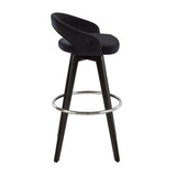 Grotto - Upholstered Fixed-Height Barstool (Set of 2) - Black Wood, Black Velvet, Chrome Metal