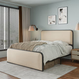 Modern Bed With Curved Upholstered Headboard And Footboard, Heavy Duty Metal Slats
