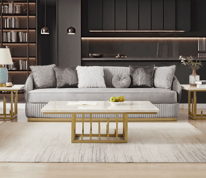 HD-7008 - Sofa - Gray / Gold