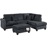 Contemporary Sectional Set With Right Arm Chaise, Left Arm Sofa With USB Port, Storage Ottoman